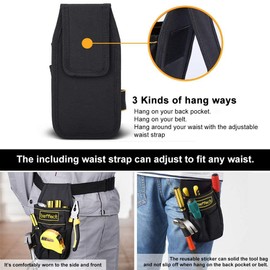 Baffect Canvas Tool Pocket Pouch Belt Small Pocket Tool Bag with Adjustable Nylon Belt Heavy Duty Professional Waist Work Pouch for Electricians Technician-Black