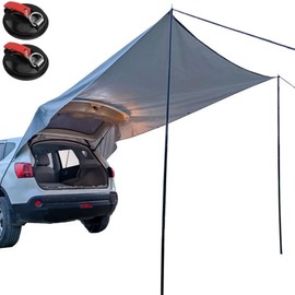 DANCHEL OUTDOOR Portable Suction Cups Car Rear/Side Awning Overland Camping, Needn't Roof Rack Mounting, Waterproof Vehicle Camper Awning Tarp for SUV Truck, 6.5ftx9.8ft Gray