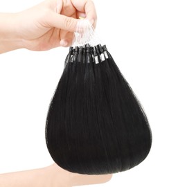 Micro Ring Extensions, Real Hair, Micro Loop Extensions, 50 g, Remy Hair Extensions, Real Hair, Micro Ring Hair Extensions (35 cm, #1 Black)
