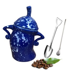 GXOPIEV Canister with Attitude ceramic,28oz Airtight Coffee Canister,Ceramic Coffee Container,Coffee Jars for Coffee Bar, Can Hold Coffee Tea Spice and Candy,with 2spoon(Blue)