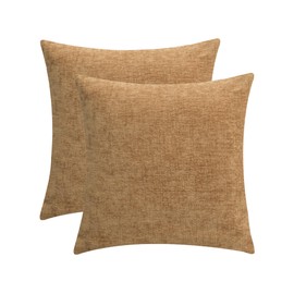 CaliTime Pack of 2 Cozy Throw Pillow Covers Cases for Couch Sofa Home Decoration Solid Dyed Soft Chenille 55 x 55cm Apricot Brown