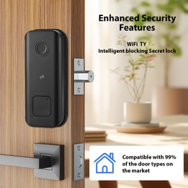 Splenssy Fingerprint Door Lock, Smart Door Lock, Entry Door Lock Deadbolt with 5 Methods - APP, Fingerprint, RFID Card, Key, Passcode, Rechargeable Door Lock for 35-55mm Office, Home, Bedroom Door
