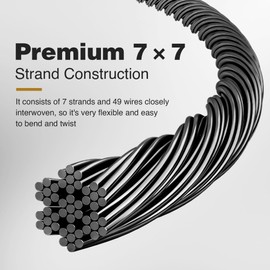 DOZAWA 200FT 1/8" T316 Stainless Steel Cable with Cutter (7x7 Strand Heavy Duty Wire Rope) (1800 lbs Breaking Strength) Ideal for Indoor & Outdoor DIY Projects- Black