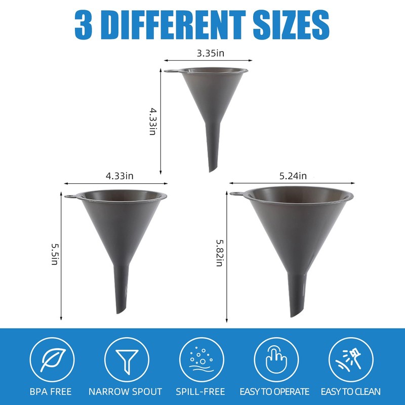 Plastic Kitchen Funnel Set of 3, Round Kitchen Funnels for