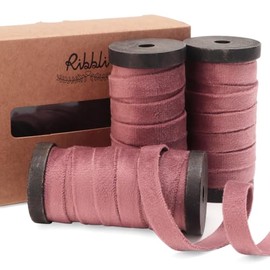Ribbli Rosy Mauve Velvet Ribbon 3 Rolls Double Faced 3/8 Inch 18-Yard with Wooden Spool Use for Christmas Tree Ornaments Gift Wrapping Wreath Decoration Wedding Boutonnieres