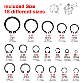 WISEUP Snap Ring Pliers Set With 225pcs Retaining Ring Set, 4PCS-7 inch Circlip Pliers Kit,Straight/Bent Jaw Pliers Tips C-Clip Pliers for Ring Remover with Storage Pouch