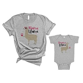 Mama Llama and Drama Llama Mommy and Me Matching Shirt with Baby Grey Pair Set of 2 (MamaTee-2XL+DramaBodysuit-18M)
