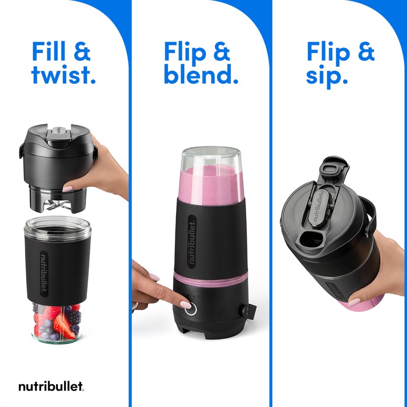 nutribullet Flip Portable Blender with Tritan Cup, Cordless, Black, NBPB10350