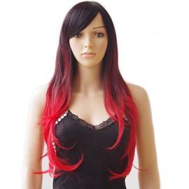S-noilite Long Ombre Cosplay Hair Wig Women Wavy Synthetic Costume Wig 28" Black to Red