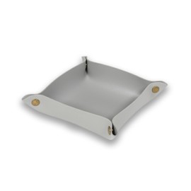 Tablett aus Kunstleder | 15 x 15 cm Ablage mit Knopf | Taschenleerer, Schlüsselschale, Aufbewahrung, Organizer, Dekoschale, Würfelteller, Würfeltablett für Pen & Paper (Grau)