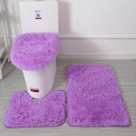 XIZHI Bathroom Rugs Sets 3 Piece,U-Shaped Toilet Floor Mat +Non Slip Rugs +Toilet Lid Cover Mat,with PVC Point Rubber Backing (Purple)