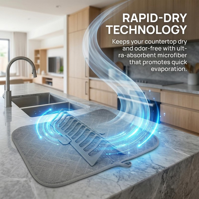 Microfiber Dish Drying Mat with Removable Plate Rack Organizer 18"x14"