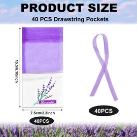TANCUDER 40 PCS Lavender Bags Empty Sachet Bags Purple Drawstring Lavender Sacks Small Organza Gauze Bag Dried Lavender Flower Closet Wardrobes Freshener Scents with Ribbons for Lavender Spice Herbs