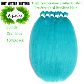 Pre stretched Braiding Hair 30 Inch 6 Packs Professional Braids Hair Extensions High Temperature Synthetic Fiber Braid Hair Crochet Twist Soft Yaki Texture Hot Water Setting(30inch,Cyan Blue)