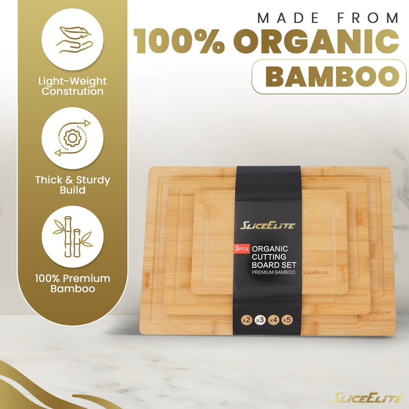 SliceElite 3pc Bamboo Cutting Board Set: Eco-friendly, durable chopping boards