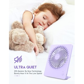 Zuvas Desk Fan Battery Operated Fan Rechargeable 180°Tilt Folding Personal Fan Ultra Quiet Small Portable 3 Speed Adjustable Strong Wind Fan For Office Bedroom Home Desktop Camping (Light Purple)
