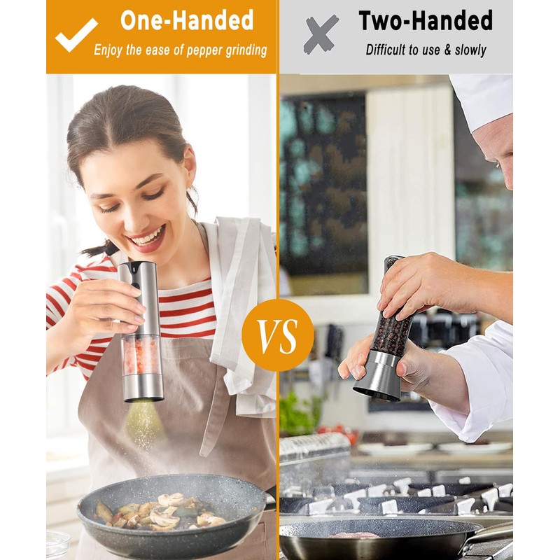 Rechargeable Electric Salt and Pepper Grinder Set - Extra Large