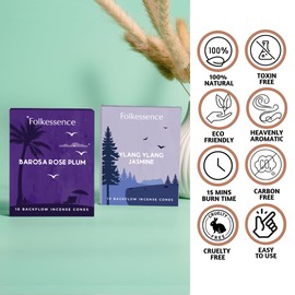 Folkulture Backflow Incense Cones for Home | Pack of 2 (20) Incense Cone Scented | Dual Set - Rose Incenses | Natural Fragrances | Ylang Ylang & Jasmine Incenses Cone