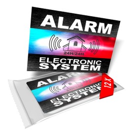 imaggge.COM - Alarm deterrent stickers - System Electronic - Police Beacon - Pack of 12 - Dimensions 8.5 x 5.5 cm, Black, Red, Blue and White