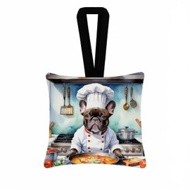 Caroline's Treasures French Bulldog The Chef Hanging Square Fabric Ornament 3.5 × 3.5 Decorative Door-Knob & Tree Hanger, Soft Fabric