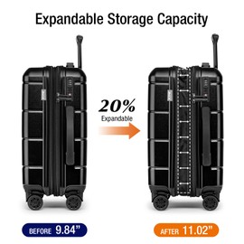 KYME Hardside Expandable Carry On Luggage 22x14x9 Airline Approved,20 Inch Hard Shell Suitcase with Double Spinner Wheels TSA Lock,Travel Rolling Luggage with Cup Holder for Men Women,Black
