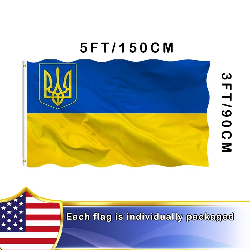 VOLTA Double Sided Ukraine Flag with Coat of Arms 3x5ft,