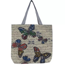 Butterfly Vintage Style Canvas Hand Large Chain Shoulder Tote Bag with Zipper B