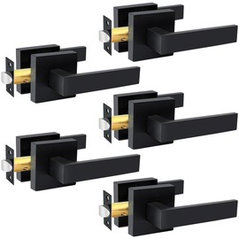 KAMOTA Passage Door Levers, 5 Pack Black Heavy-Duty Door Handles, Square Non-Locking Door Knobs, Right and Left Handed for Closets, Hallways and Conference Rooms