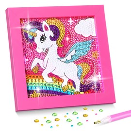SATINIOR Diamond Gem Kits with Frame for Kids 5D Cute Unicorn Party Favors Diamond Art Crafts DIY 5D Painting Art Kits for Christmas Girls Boys 6 8 10 12 Birthday Embroidery Gifts Party Decorations
