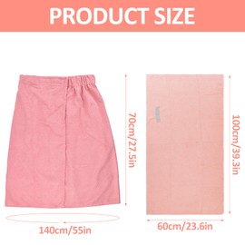 Women's Sauna Kilt Bathrobe & Hair Towel Sauna Kilt Women, Coral Fleece Sauna Robe, Press Stud and Elastic Band, Sauna Towel Portable Bath Towels for Shower, Beach, Swimming Pool (Pink)