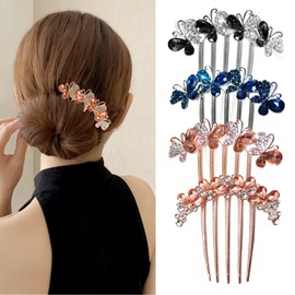 TONAUP Rhinestone Flower Hair Comb, Pack of 4 Butterflies and Flowers Hair Comb 4 Colours Luxury Bridal Hair Accessories Hair Side Comb for Women Girls