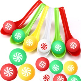 JellyArch 48 Pack Christmas Game Spoon Relay Race Toy Set, Christmas Themed Ball and Spoon Race Game for Indoor Outdoor Decorations Christmas Party Holiday Birthday Supplies Favors(Candy)