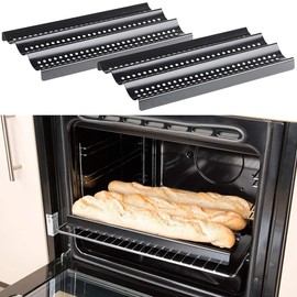Rosenstein & Söhne Oven Trays: Set of 2 Baguette Baking Trays Made of Carbon Steel, Non-Stick Coated (Baguette Tray for Kitchen, Oven, Perforated Baking Tray, Kitchen Stove)