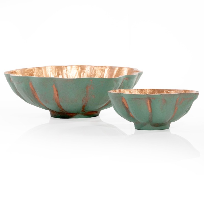 ANDALUCA Decorative Metal Turquoise Copper Finish Clamshell Bowls Set of