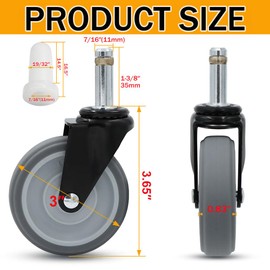 QAVBFA 3-Inch Swivel Stem Caster Replacement Wheels – Heavy Duty TPR Wheels with 7/16-Inch Stem Diameter, Set of 4 – Fit for Mop Bucket Cart, Shop Vac & Utility Carts (3 Inch-300LB)