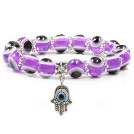 1/4Pcs Evil Eye Bead Bracelet Blue Eye Stretch Beaded Charm Bracelets Evil Eye Stretch Amulet Bracelets Mixed Color Turkish Lucky Amulet Jewelry Good Luck Protection Bracelet Kabbalah Jewelry-Purple