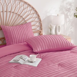 JELLYMONI Pillowcases King Size Bright Pink 2 Pack Boho Striped Bed Pillow Covers 20x36in Polyester Envelope Pillow Shams Tufted Bohemian Textured (Pillows are not Included)