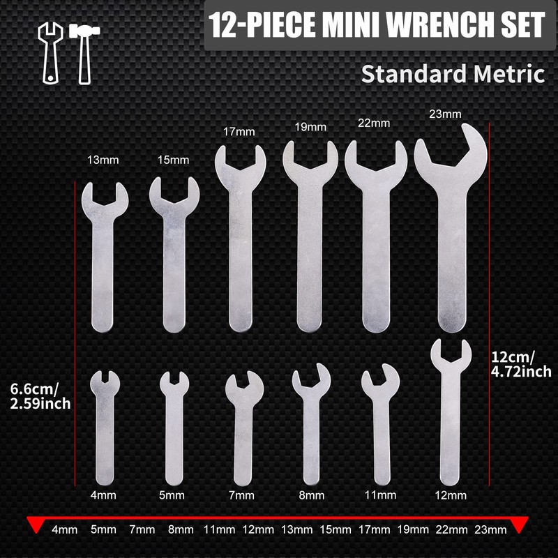 Biqing 12PCS Single END Spanner Set,2mm Super-Thin Open End Wrench