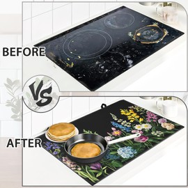 Stove Top Covers for Electric Stove,Herbs and Wilds Flowers Stove Top Cover Protector, Thick Induction Cooktop Protector, Heat Resistant Range Ceramic Stove Top Mat, Dish Drying Mat