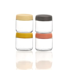 YZEROBAMB 10 OZ Glass Food Jar Storage Containers with Airtight Lids, Reusable Wide Mouth Overnight Oats Glass Mason Jars for Snacks Yogurt Pudding(Multicolor 4pack-2)