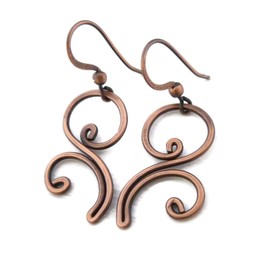 Pillar of Salt Studio Handcrafted Solid Copper Earrings Flourish (Antiqued Copper, 1" drop)