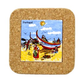 Portuguese Coastline with Traditional Fishermen Themed Natural Cork Trivet - Various Sizes (Small)