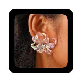 Enautoabs Vintage Acrylic Flower Stud Earrings Large Transparent Color Flower Earrings Resin Floral Statement Earrings Crystal Flower Shape Earrings Jewelry for Women