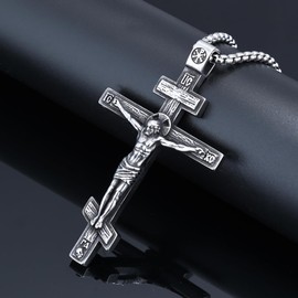 BaBakiak Eastern Orthodox Cross Necklace, Jesus Crucifix Pendant, Stainless Steel Christian Jewelry for Men Women