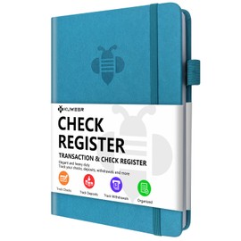 KUMEER Check Register – Elegant Check Registers for Personal Checkbook with Check & Transaction Registers, Hardcover Checkbook Log 5.2x7.6" (Turquoise)