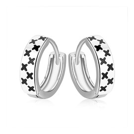 Ecripe Silver Hoop Earrings for Women, Silver Black Hoops Earrings, Cubic Zirconia Huggie Hoops for Ladies Girls, 10mm Sleeper Earring Hoops