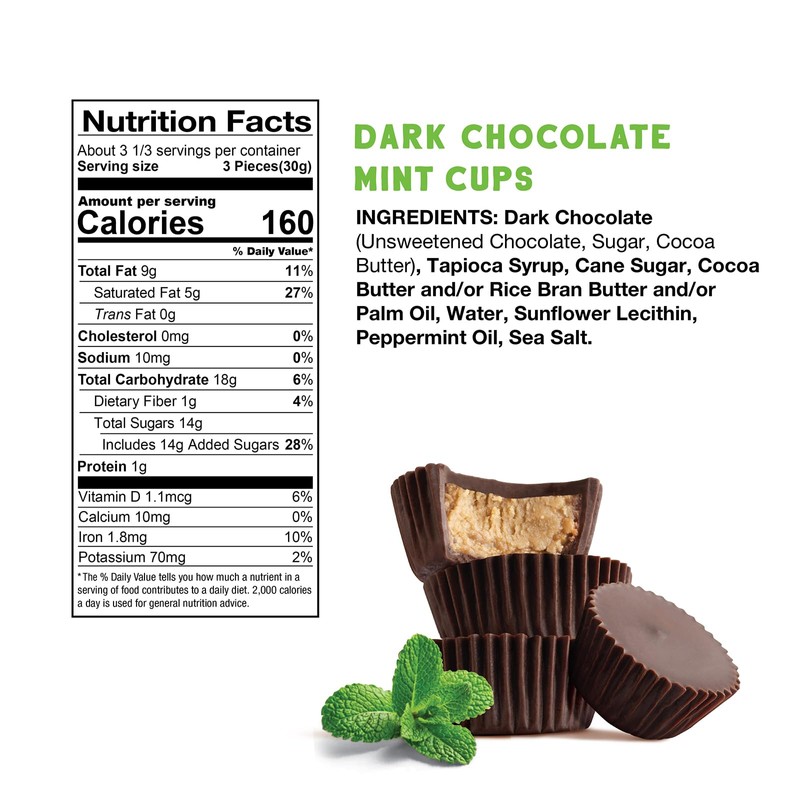 Free2b Dark Chocolate Mint Mini Cups, Safe for School and