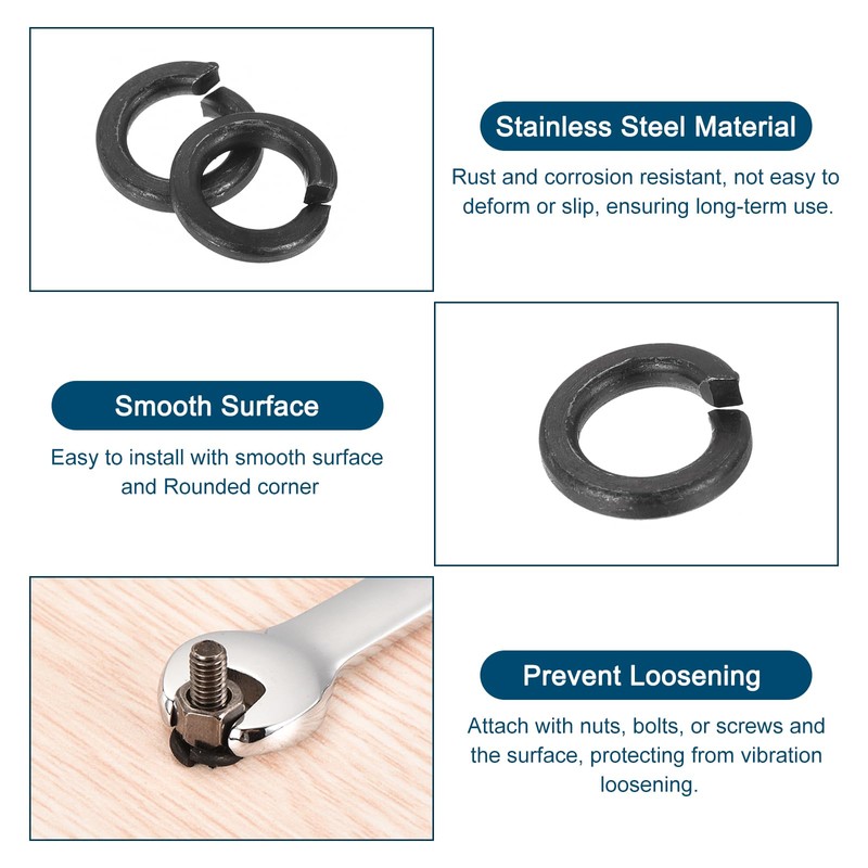 sourcing map M6 Split Lock Washer, 50Pcs Carbon Steel Spring