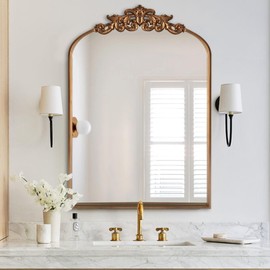 DAOYIJIAJU Traditional Arched Mirror, Baroque Inspired Wall Mirror, Gold Antique Mirrors, Ornate Carved Vintage Fireplace Mirrors for Bathroom Bedroom Entryway, 24"x36"