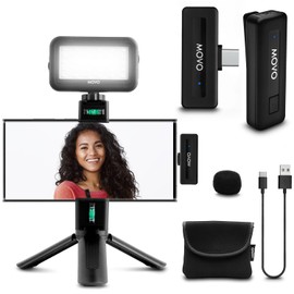 Movo VSK2 Wireless USB-C Vlogging Kit for Android: Complete YouTube Starter Kit with Wireless Microphone, LED Light, Hand Grip & Mini Tripod - Android Vlogging Kit for Content Creators